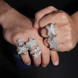 RENSINO Sterling Silver Moissanite Eternity Ring for Men Iced Cuban VVS Star Design Pass Diamond Tester Fast Shipping Hip Hop Style