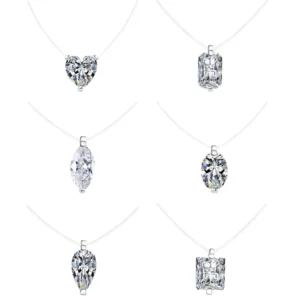 RENSINO Sterling Silver Moissanite Jewelry Sugar Cube Fish Line Necklace Multi-cut Love Horse Eye Pendant Women’s