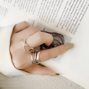 RENSINO Sterling Silver Retro Line Cross Index Finger Ring Women’s Fashion Simple Multi-layer Wound Opening Ring INS Tide Ring