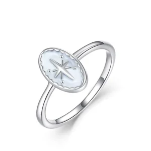RENSINO Sterling Silver Rings Finger Chunky Wedding Statement Jewelry White Epoxy Enamel Chunky Rings