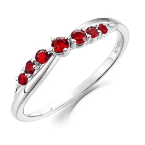 RENSINO Sterling Silver Rings Women High Quality 925 Silver Ring Hollow Out Fashionable Small Ring with Red Zircon Inlay