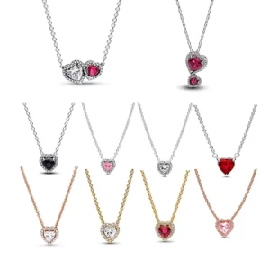 RENSINO Sterling Silver S925 Sparkling Heart Collier Necklace Elevated Heart Necklace Fine Jewelry