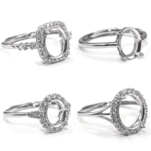 RENSINO Sterling Silver Semi Mount Ring Empty Frame Blank Support Base Holder Setting S925 Mountain Without Center Stone for DIY Inlay