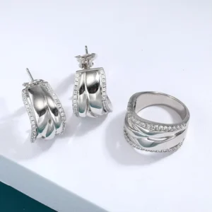 RENSINO Sterling Silver Set Jewelry Twisting Earrings Ring Women Fine Jewelry Set