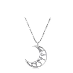 RENSINO Sterling Silver Zircon Moon Necklace 925 Silver Fashion Jewelry Necklace for Women