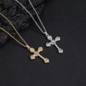 RENSINO Stock New Silver Gold Color Plating Jewelry Hip Hop Brass and Bling Zircon Cross Pendant Necklace