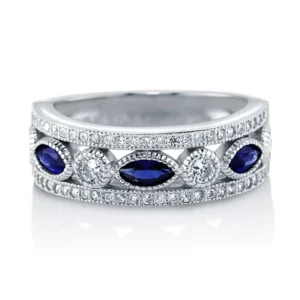 RENSINO Stone Band Bishop Rings Jewelry Gold 925 Sterling Silver Zircon Geometric 7 15 Days Plated CZ 925 Silver White With Blue