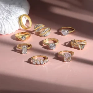 RENSINO Stunning 925 Sterling Silver Rings Jewelry Women 5A 8A Cubic Zirconia 18K Gold Plated Golden Fine Fashion Jewelry Wedding Rings