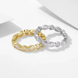 RENSINO Style Gold Plated S925 Sterling Silver Jewelry Zircon Wedding Rings