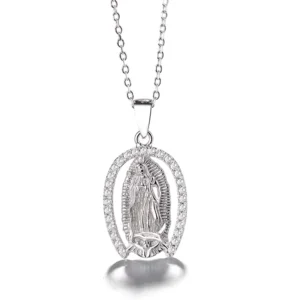 RENSINO Stylish 925 Sterling Silver Cz Guadalupe Pendant Necklace Jewelry