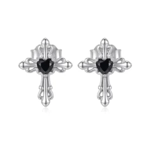 RENSINO Stylish Designer Plata 925 Pendientes Sterling Silver Cross Shape Black Zircon Stud Earrings For Girls