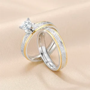 RENSINO Stylish Fashion Jewelry Personalized Titanium Steel and Stainless Steel Rings Gold Zircon Diamond for Couples Wedding Gift