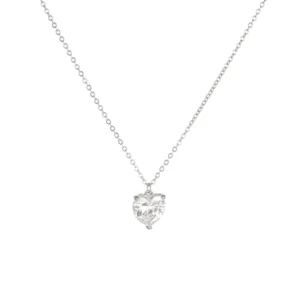 RENSINO Stylish Minimalist Chic 925 Sterling Silver Moissanite Heart Shape Necklace for Women White Gold Pendant