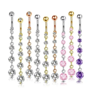 RENSINO Stylish Stainless Steel 5A Zircon String Navel Ring Sexy Women’s Body Belly Nail Copper Inset 5A Zircon String Navel Buckle