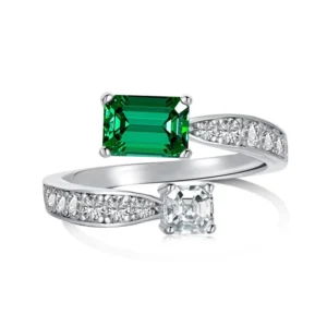 RENSINO Stylish and Simple 925 Sterling Silver Can Open Emerald Temperament Rings for Women