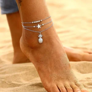 RENSINO Summer Beach Pineapple Anklets Female Barefoot Sandals Foot Jewelry Bohemian Multilayer Anklet Bracelet