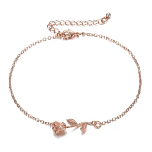 RENSINO Summer Beach Rose Barefoot Sandal Silver 24k Gold Plated Chain Charm Ankle Bracelet Anklet Foot Jewelry for Women