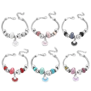 RENSINO Summer Colorful Silver Plated Charm Bracelet Unisex Pearl Pendant Gifts Jewelry Qixing Jewelry Trendy Shell