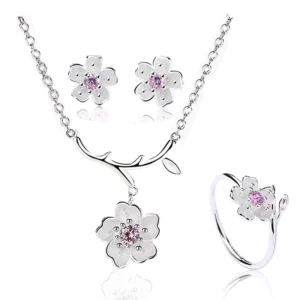RENSINO Summer Elegant Purple Zircon Flower Fine Jewelry Dainty 925 Sterling Silver CZ Flower Jewelry Sets for Women