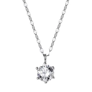 RENSINO Summer Fashion Necklaces 925 Sterling Silver Classic Jewelry Single Large Zircon Pendant Necklace For Women