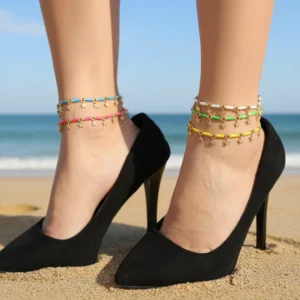 RENSINO Summer Foot Chain Jewelry Pink Neon Enamel Cubic Zirconia Paved Star Anklet for Women