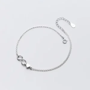 RENSINO Summer Jewelry 925 Sterling Silver Infinity Double Link Chain Love Heart Anklets Foot Jewelry