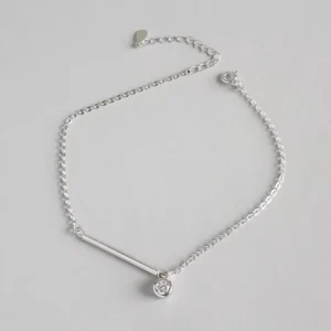 RENSINO Summer Jewelry 925 Sterling Silver Short Bar Single Zircon Charm Anklets Foot Jewelry
