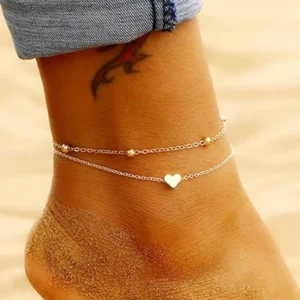RENSINO Summer Jewelry Anklet in Fine Bohemian Style Stainless Steel with Chains 18K Gold Plated Heart Shape Foot Ankle Bracelets