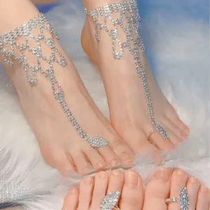 RENSINO Summer Luxurious Beach Bridal Anklet Sexy 1pcs Rhinestone Water Drop Anklet for Women Toe Ring Foot Chain Accessories