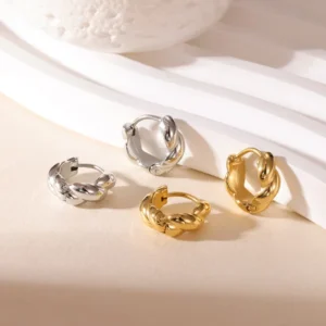 RENSINO Summer Stainless Steel Jewelry Croissant Plain Ring Earrings Unique Simple Women’s Gold Plated Hoop Earinging TGES8212