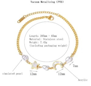 RENSINO Summer Style Advanced Female Anklet 18k Gold Plated Titanium Steel with Imitation Pearl Stone Not Fade Party Gift