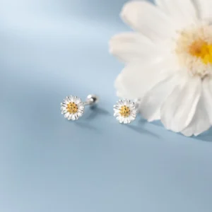 RENSINO Summer Sweet Fresh S925 Sterling Silver Geometric Earrings Gifts For Women Daisy Stud Earrings