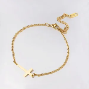 RENSINO Summer Women Jewelry Simple Stainless Steel Cross Charm Link Chain Bracelet Anklet