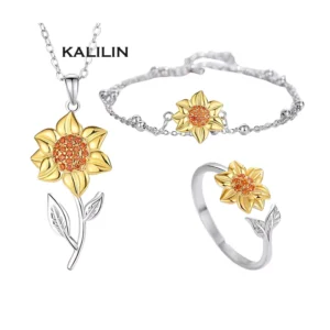 RENSINO Sunflower Jewelry Set Sunflower Necklace flower 925 silver fashion jewelry jewelry sets