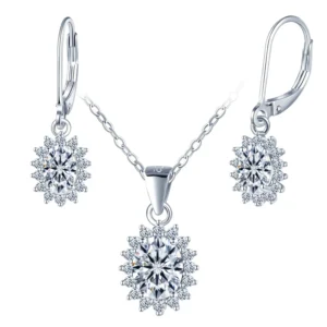 RENSINO Sunflower Moissanite Stud Earrings Necklace 925 Sterling Silver Moissanite Jewelry Sets