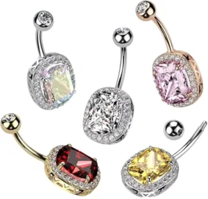 RENSINO Surgical Steel CZ Gems Navel Piercing Beautiful Zircon Belly Button Ring Fashion Body Jewelry for Women Men