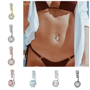 RENSINO Surgical Steel CZ Gems Navel Piercing Zircon Belly Button Ring Body Jewelry Women