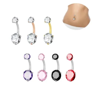 RENSINO Surgical Steel CZ Gems Navel Piercing Zircon Belly Button Ring Body Jewelry for Women Men