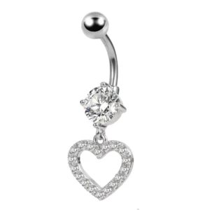 RENSINO Surgical Steel Silver Heart Belly Rings Jewelry Piercing Eyebrow Curve Barbell