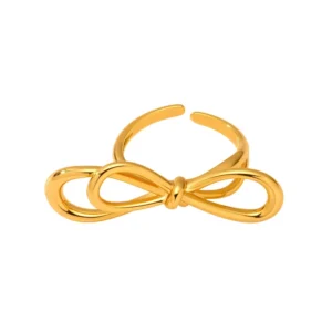 RENSINO Sweet Dainty Bow Ring 18K Gold Plated Stainless Steel Adjustable Hypoallergenic for Women Daily Coffee Shop Souvenir