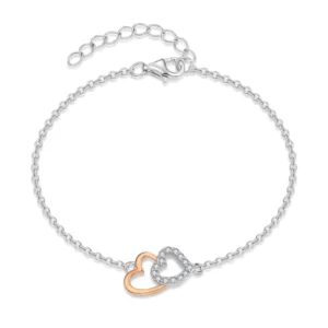 RENSINO Sweet Dependence Bracelet Sterling Silver 925 Rose Gold Plated Heart Bracelet for Women