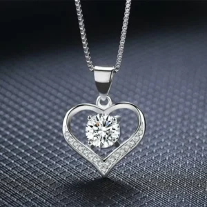RENSINO Sweet Girls Gift Love Heart Shape Women Bling Zircon Stone Silver Plated Box Chain Cute Hollow Heart Ladies Necklace