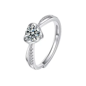 RENSINO Sweet Unique Exquisite Heart Shape Love Gifts Fine Jewelry 0.5ct Moissanite Zircon Wedding Rings for Girls