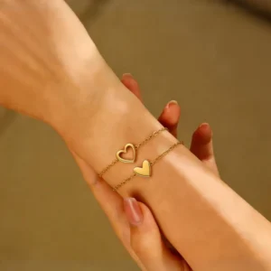 RENSINO Sweet and Cute Girl Stainless Steel Waterproof Stainless Steel Delicate Hollow Out Heart Shape Friendship Couple Bracelet