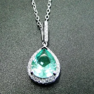 RENSINO Synthetic Green Spinel Pendant 925 Silver Gemstone Green CZ Jewelry