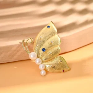 RENSINO TIANSHE Euro American Vintage Rutting Butterfly Brooch S925 Pure Silver Natural Pearls Insects Pin Accessories