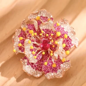 RENSINO TIANSHE High Quality Luxury Jewelry S925 Pure Silver Gemstone Flower Brooch Exquisite Fashion Clothing Accessories for Women