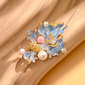 RENSINO TIANSHE High Quality Luxury Jewelry S925 Silver Goldfish Brooch Natural Freshwater Pearl Brooch Mother’s Day Gift