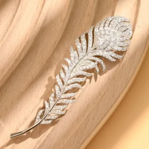 RENSINO TIANSHE Korean Classic Silver Feather Brooch S925 Pure Silver Luxury Zirconia High end Pin Clothing Corsage