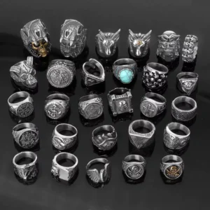 RENSINO Tarnish Free 3D Design Punk Skeleton Skull Biker Chunky Ring Jewelry Personality Vintage Stainless Steel Custom Ring